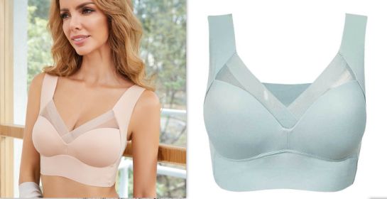 Receiving Breast Bra Without Steel Ring Ladies Vest Underwear (Option: Beigelight blue-2XL)