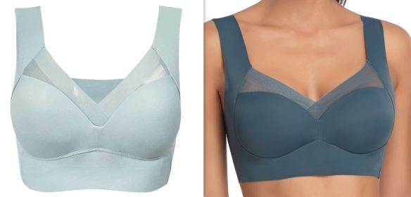 Receiving Breast Bra Without Steel Ring Ladies Vest Underwear (Option: Light BlueDark Blue-3XL)