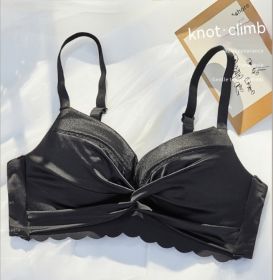 Women's Small Chest Gathered Wireless Satin Seamless Underwear (Option: Black-38 85AB Cup)