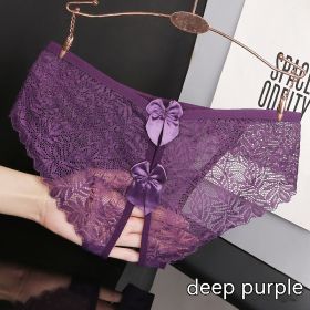 Women's Hollow Bow Cute Open Crotch Briefs (Option: 574 Dark Purple-XL)