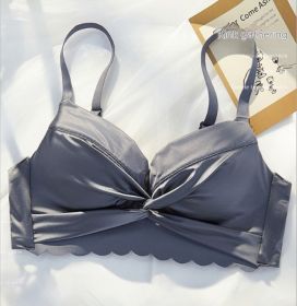 Women's Small Chest Gathered Wireless Satin Seamless Underwear (Option: Dark Gray-36 80AB Cup)