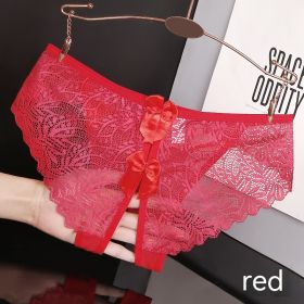 Women's Hollow Bow Cute Open Crotch Briefs (Option: 574 Red-XL)