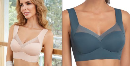 Receiving Breast Bra Without Steel Ring Ladies Vest Underwear (Option: BeigeDark Blue-2XL)