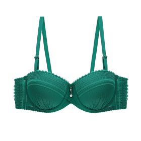 Women's Solid Color Lace Thin Half Cup Bra Push Up Shaping (Option: Green-36B)