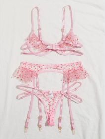 Sexy Lingerie Sexy Love Polka Dot Ruffled See-through Three-piece Set (Option: Pink-S)