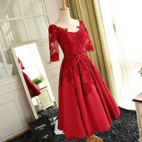 Mid-sleeve bridal wedding toast dress evening dress (Option: Red-XL)