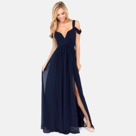 Long Floor Length Elegant Greek Style Pleated Dress (Option: Blue-XXL)