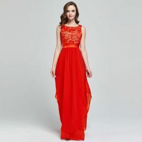 Lace spliced chiffon dress (Option: Red-M)