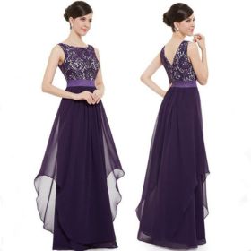 Lace spliced chiffon dress (Option: Purple-M)