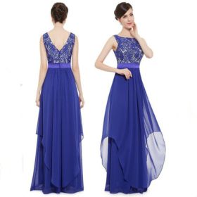 Lace spliced chiffon dress (Option: Blue-S)