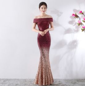 Birthday Party Dress Slimming Host Long Dress (Option: Maroon-S)