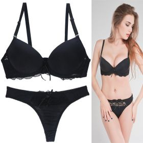 Lace Bra Set Women's Plus Size Underwear Set (Option: Black-75B)