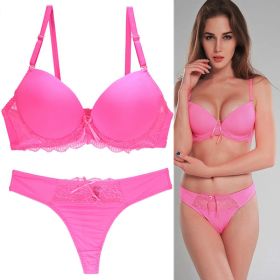 Lace Bra Set Women's Plus Size Underwear Set (Option: PEACH RED-75B)