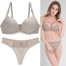 Lace Bra Set Women's Plus Size Underwear Set (Option: Khaki-75B)