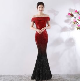 Birthday Party Dress Slimming Host Long Dress (Option: Red with black-2XL)