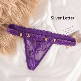 Women's Lace Transparent Rhinestone Letter Shorts (Option: Purple-Silve 1to15 letters-One size)