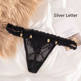 Women's Lace Transparent Rhinestone Letter Shorts (Option: Black-Silve 1to15 letters-One size)