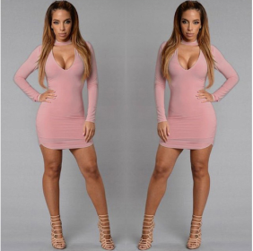 EBay fast selling, European, American, bursting, V collar, cocktail dresses and dress sexy dresses (Option: Pink-XL)