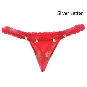 Women's Lace Transparent Rhinestone Letter Shorts (Option: Red-Silve 1to15 letters-One size)