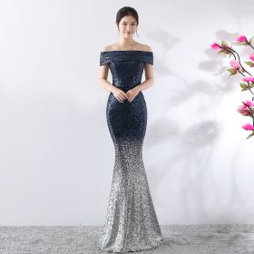 Birthday Party Dress Slimming Host Long Dress (Option: Dark Blue-S)