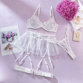 Push Up Mesh Lace Stitching Four-piece Set (Option: White-M)