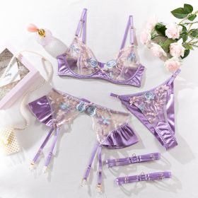 Embroidered Flower See-through Steel Ring Push Up Underwear (Option: Light Purple-S)