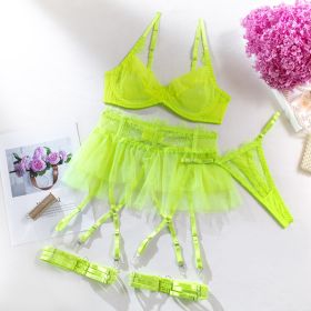 Push Up Mesh Lace Stitching Four-piece Set (Option: Fluorescent Yellow-M)