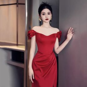 Fashion Bride Wine Red Engagement Wedding Back-to-door Casual Dress Small (Option: Wine Red-XS)