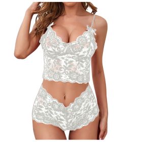 Sexy Women Lingerie Set Thin Lace Flower Printed Underwear Suit Female Adjustable Shoulder Strap Triangle Cup Bralettle (Color: white set)