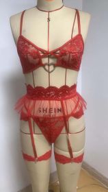 Ladies Red Fashion Valentine's Day Suit Three Piece Lingerie (Color: Red)