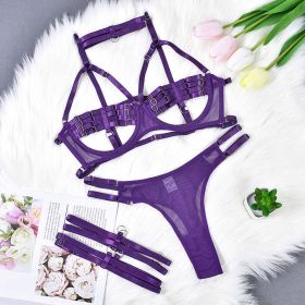 Lingerie Sexy Temptation Complex Shoulder Strap Interwoven Four Piece Suit Steel Ring Sexy Uniform (size: M)