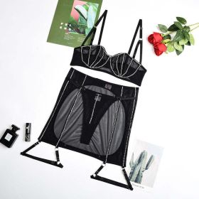 Comfortable Mesh Sexy See Through Diamond Decorations Sexy Lingerie Three Piece Set (size: S)