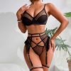 Bra Rhombus Mesh Stitching Perspective Sexy Underwear Four Piece Set