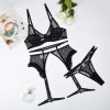 Bra Rhombus Mesh Stitching Perspective Sexy Underwear Four Piece Set