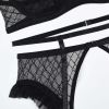 Bra Rhombus Mesh Stitching Perspective Sexy Underwear Four Piece Set