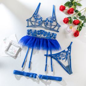 Underwear Fishbone Waist Seal Leg Ring Shapewear Four-piece Set Small Skirt Bra Set (Option: Royal Blue-S)