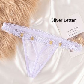 Women's Lace Transparent Rhinestone Letter Shorts (Option: White-Silve 1to15 letters-One size)