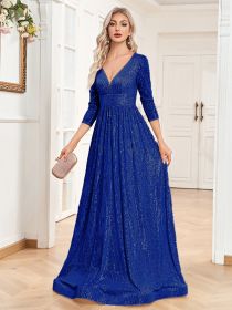 Sequined Fall V-neck High Waist Party Formal Dress (Option: Royal Blue-M)