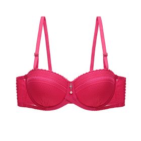 Women's Solid Color Lace Thin Half Cup Bra Push Up Shaping (Option: Red-38B)