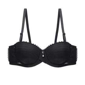 Women's Solid Color Lace Thin Half Cup Bra Push Up Shaping (Option: Black-38B)