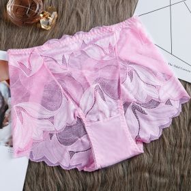 High Waist Lace Women's Panties French Transparent Comfortable Hip Lift Seamless Briefs (Option: Pink-L)