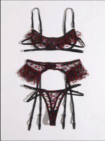 Sexy Lingerie Sexy Love Polka Dot Ruffled See-through Three-piece Set (Option: Black-L)